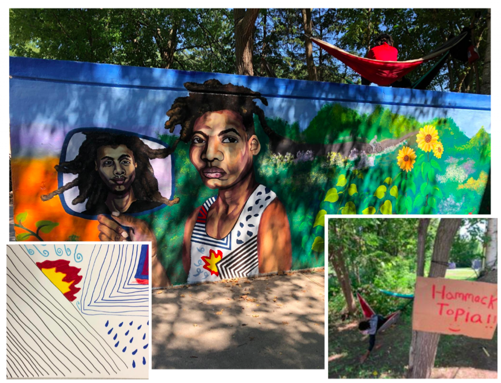 Madison Public Library's Bubbler Making Justice mural residency at Juvenile Court Shelter Home with Emida Roller and Shiloah Coley