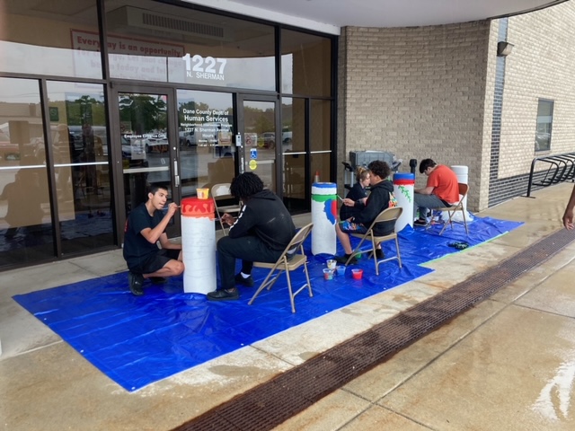 "Bollards" mural by Jerry Butler and teens at Youth Justice & Prevention