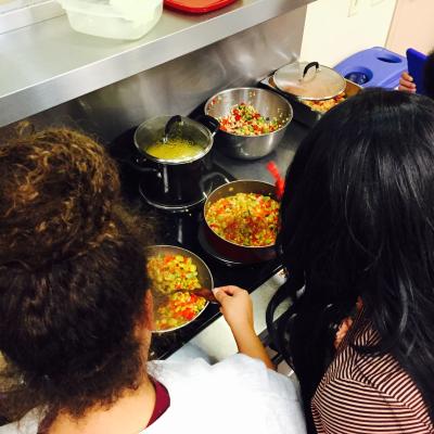 Teens making succotash 